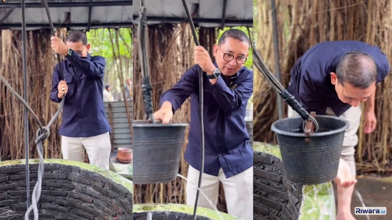 Menteri Kebudayaan Fadli Zon menimba air dari sumur tua di Alas Krendowahono, kawasan yang dikenal menyimpan jejak sejarah dan spiritual budaya Jawa.